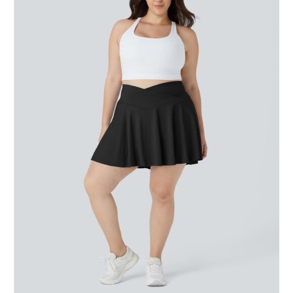 Halara SoftlyZero Flare Tennis Skirt Sz 2XL Black Crossover 2-in-1 Side Pocket C - Picture 1 of 16
